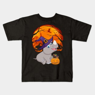 Rhinoceros pumpkin witch Kids T-Shirt